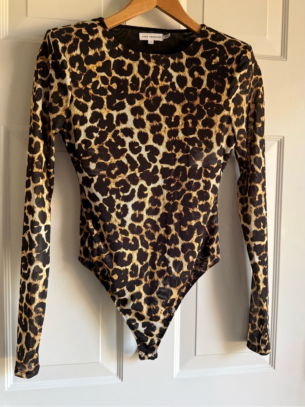 GOOD AMERICAN Leopard Print Long Sleeve Bodysuit Size 1